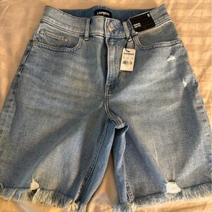 Express Light Blue Frayed Hem Denim Shorts